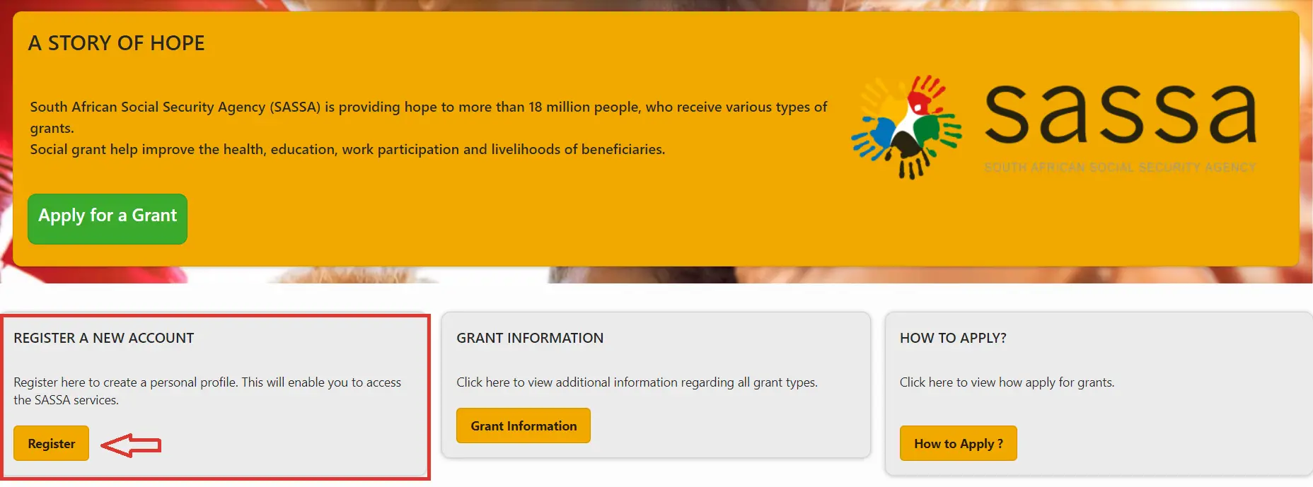 registration of account on sassa 