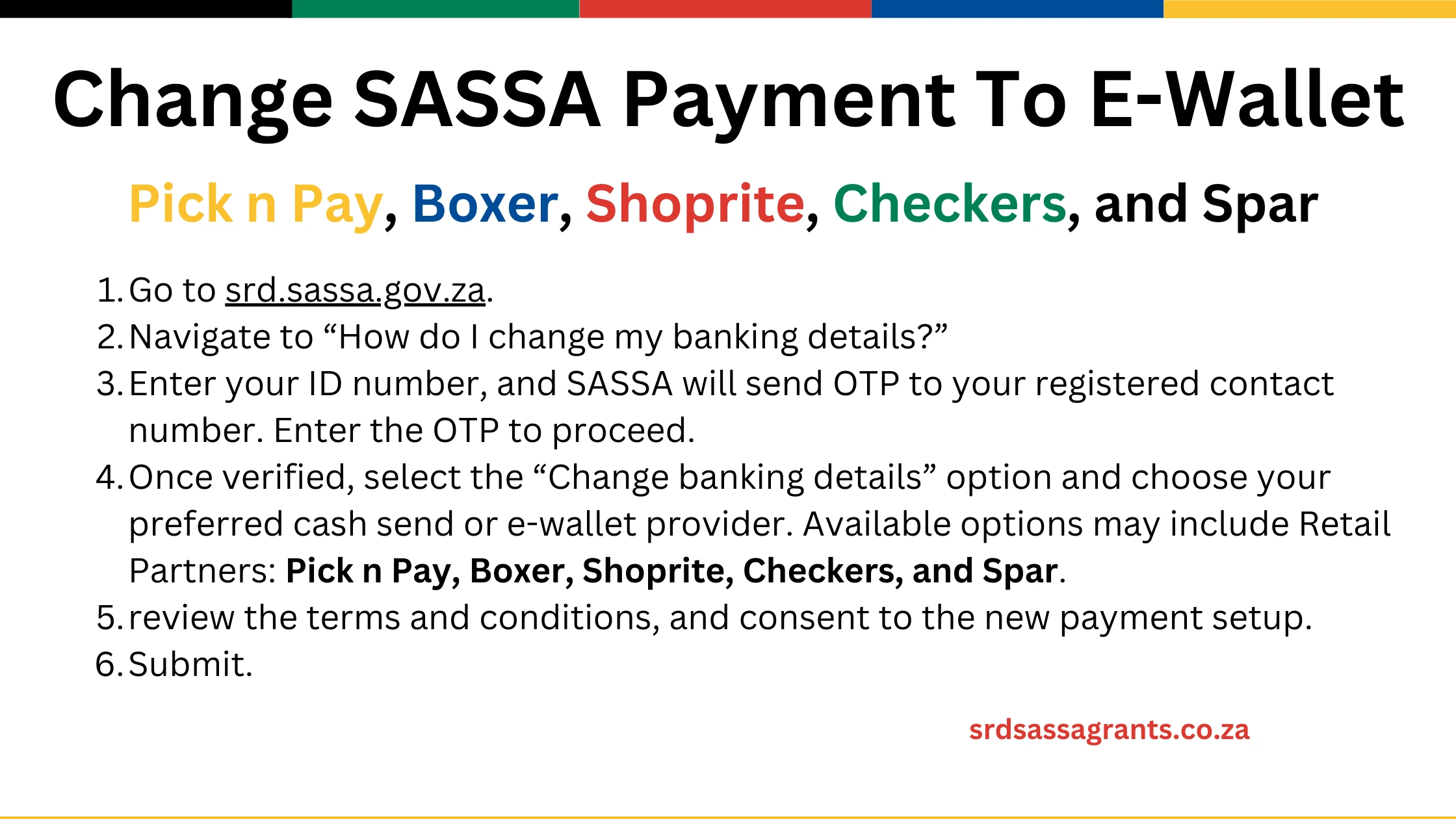 steps to change sassa payment from bank to cash send or e-wallets