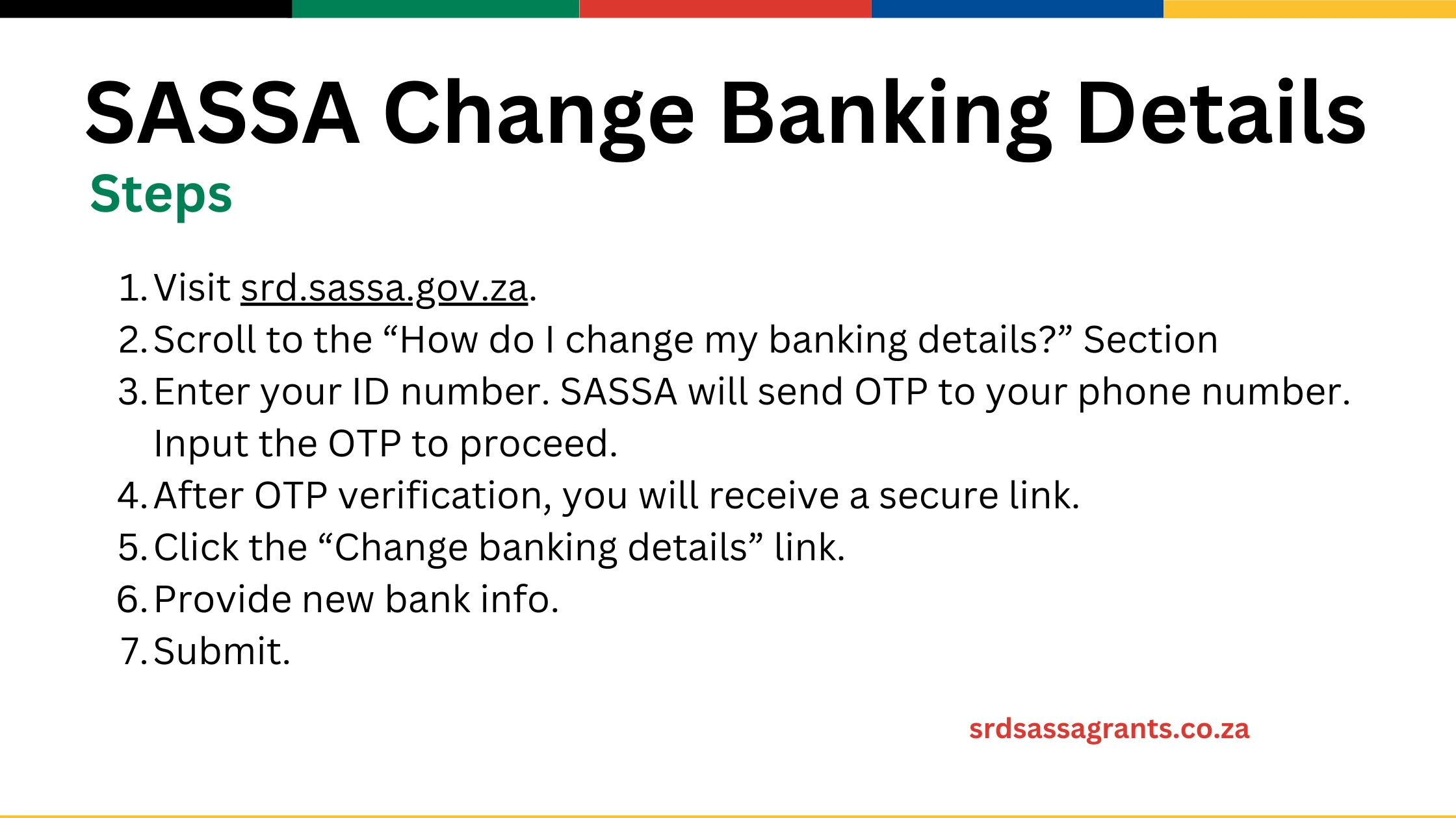 steps to change srd payment from sassa gold card to bank account