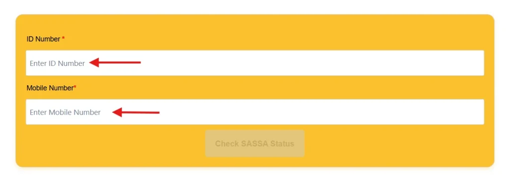 input id and mobile number in status check tool